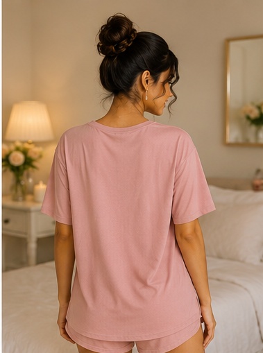 Women’s Pink “Good Things Take Time” Printed Short Sleeve Sleep T-Shirt